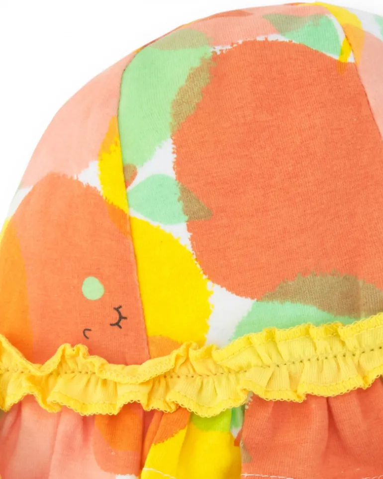 Gorro multicolor para niña con frutas y volantes amarillos