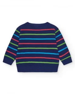 Jersey para niño en azul marino con rayas y tiburón bordado