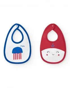 Pack de dos baberos marinos para niño, uno blanco con medusa y otro rojo con carita