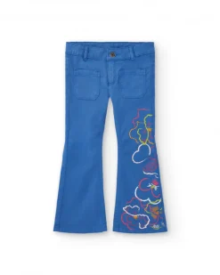 Pantalón azul con bordado floral para niña colección Cold Days
