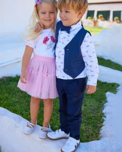 Pantalón azul marino de plana para niño con bolsillos y cintura ajustable