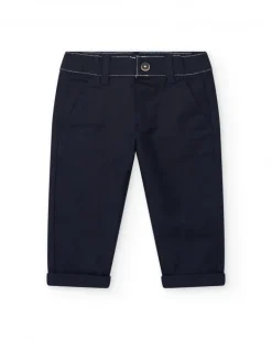 Pantalón azul marino de plana para niño con bolsillos y cintura ajustable