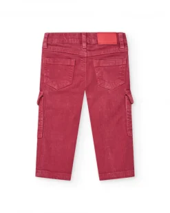 Pantalón de plana para niño en rojo con efecto desgastado y bolsillos