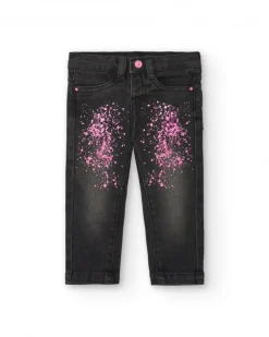 Pantalón denim para niña en gris con estampado de salpicaduras colección Cosmic girl