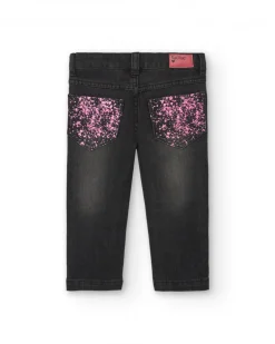 Pantalón denim para niña en gris con estampado de salpicaduras colección Cosmic girl