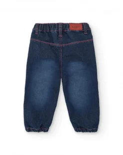 Pantalón vaquero para niña en azul con estampado floral colección Super Natural