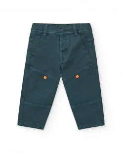 Pantalón verde para niño con detalles naranjas y cintura elástica