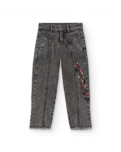 Pantalones vaqueros grises con detalles bordados para niña colección Dark and Roses