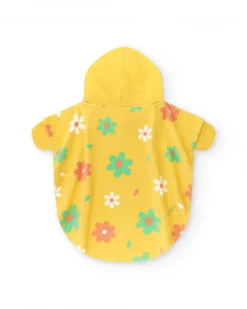 Toalla-poncho amarilla para niña con estampado de flores y capucha