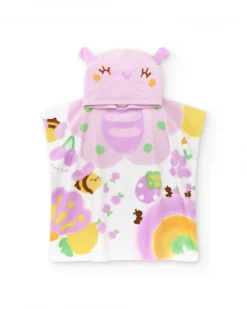Toalla-poncho para niña color lila con estampado