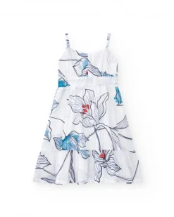 Vestido para niña en blanco con tirantes y estampado floral