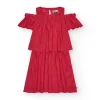 Vestido para niña en rojo con volantes y hombros descubiertos