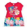 Vestido para niña en rojo con falda floral y detalles de lentejuelas