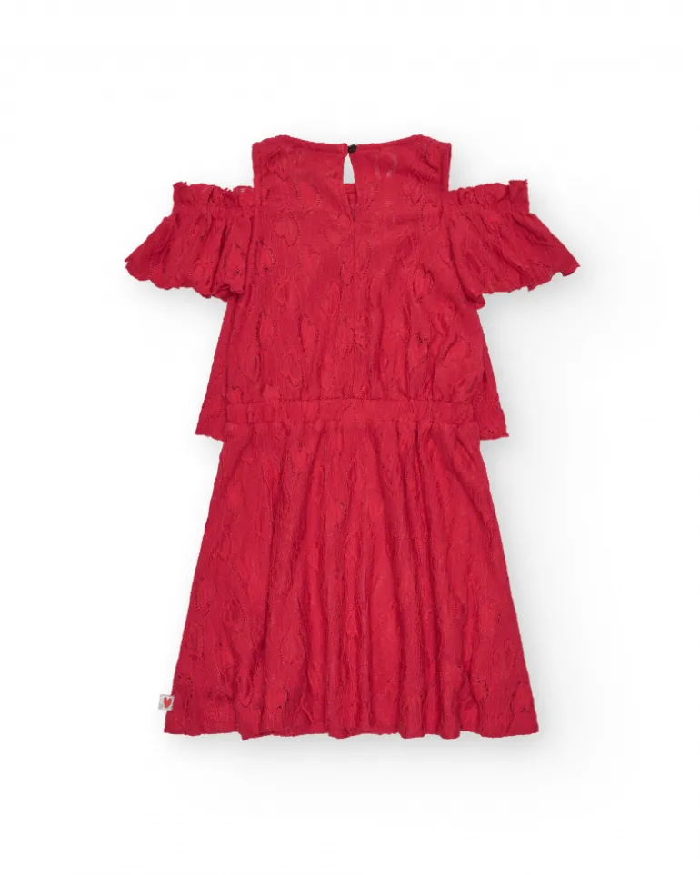 Vestido para niña en rojo con volantes y hombros descubiertos