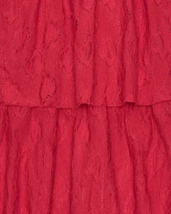 Vestido para niña en rojo con volantes y hombros descubiertos