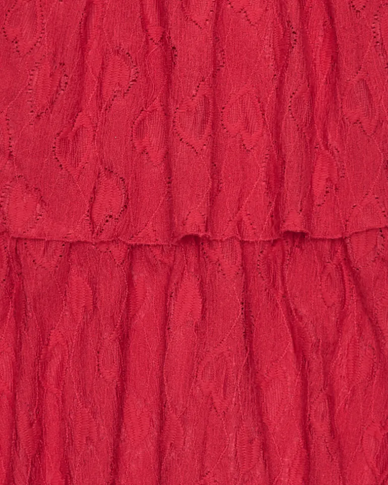 Vestido para niña en rojo con volantes y hombros descubiertos
