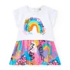 Vestido para niña en rosa con arcoíris y falda fluida