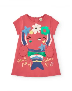 Vestido para niña en rosa con cangrejo y detalles marinos