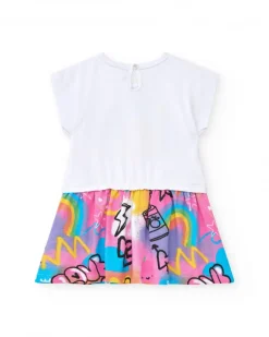 Vestido para niña en rosa con arcoíris y falda fluida