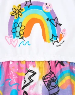 Vestido para niña en rosa con arcoíris y falda fluida